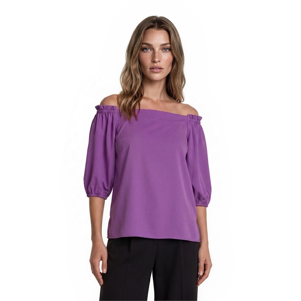 Boston Proper Blouse Women's Size Small Purple Off Shoulder Puff Sleeve Y2K‎ Top